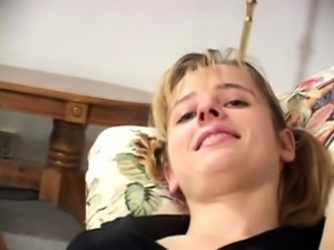 Pigtailed blonde teen enjoys a double dose of cock and cum 