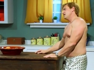 Busty and lusty housewife stuffed with cock in the kitchen