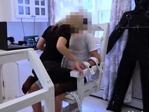 Slaves punished by merciless mistress in BDSM threeway