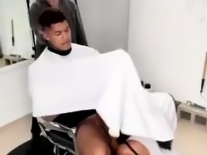 Naughty hairdresser services a big dick with her mouth