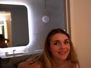 Big Boobed Blonde Masturbates With A Dildo In The Bathroom