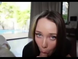 Russian curvy Brunette with long hair got classic fuck on a sofa with her...