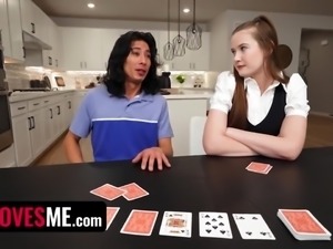 Poker Game ends with POV MMF Threesome for stepsister and stepbrother
