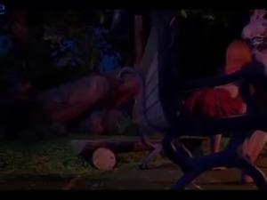 Futa babes Rebel and Vicky AC fuck outdoors by fire in animated shemale scene