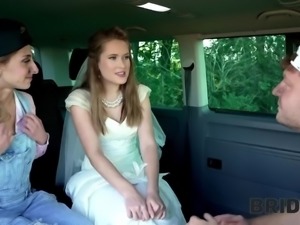 Naughty Bride Gives Sloppy Blowjob In Car On Her Wedding Ride
