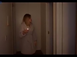 Hot blonde stepmom asks her stepson to fix the electricity and rewards him...