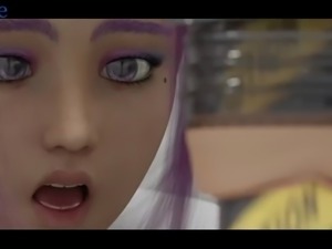 Futanari girl gets an orgasm from a machine