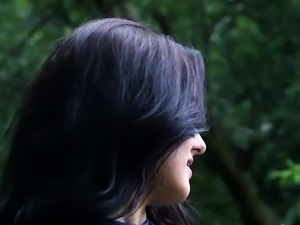 Whore fucks big cock after blowjob outdoors